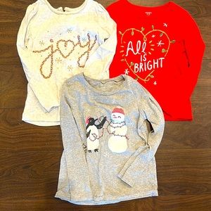 Set of three Girls size 7 Christmas shirts from Carters like new!